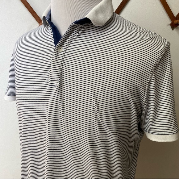 Massimo Dutti Striped Blue White Short Sleeve Polo Large - Picture 5 of 15